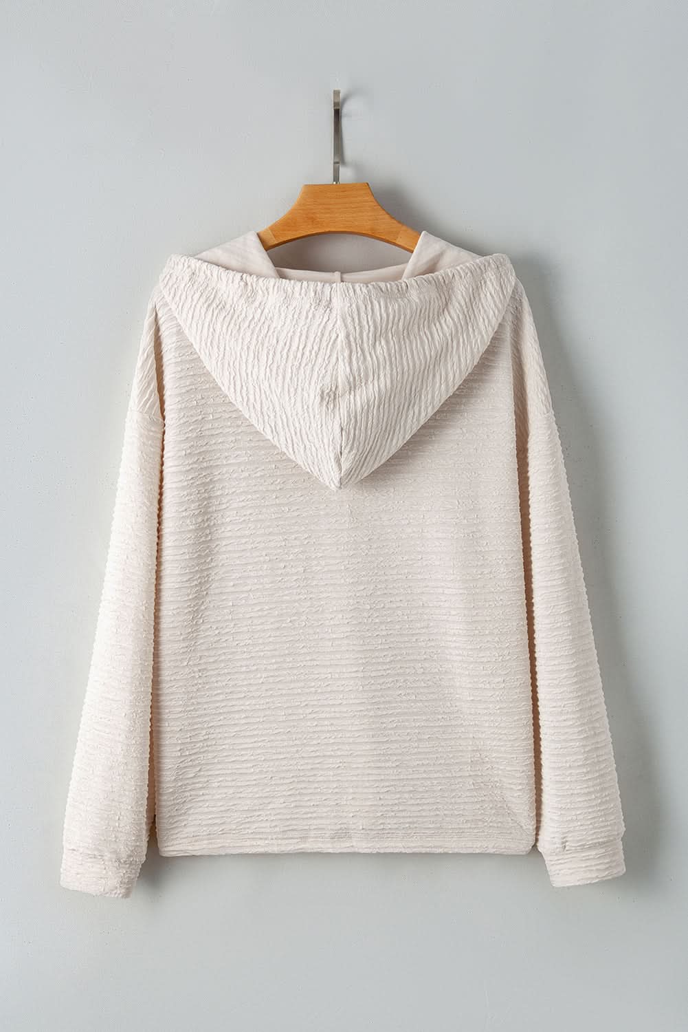 Apricot Solid Textured Drawstring Henley Hoodie - Love Salve